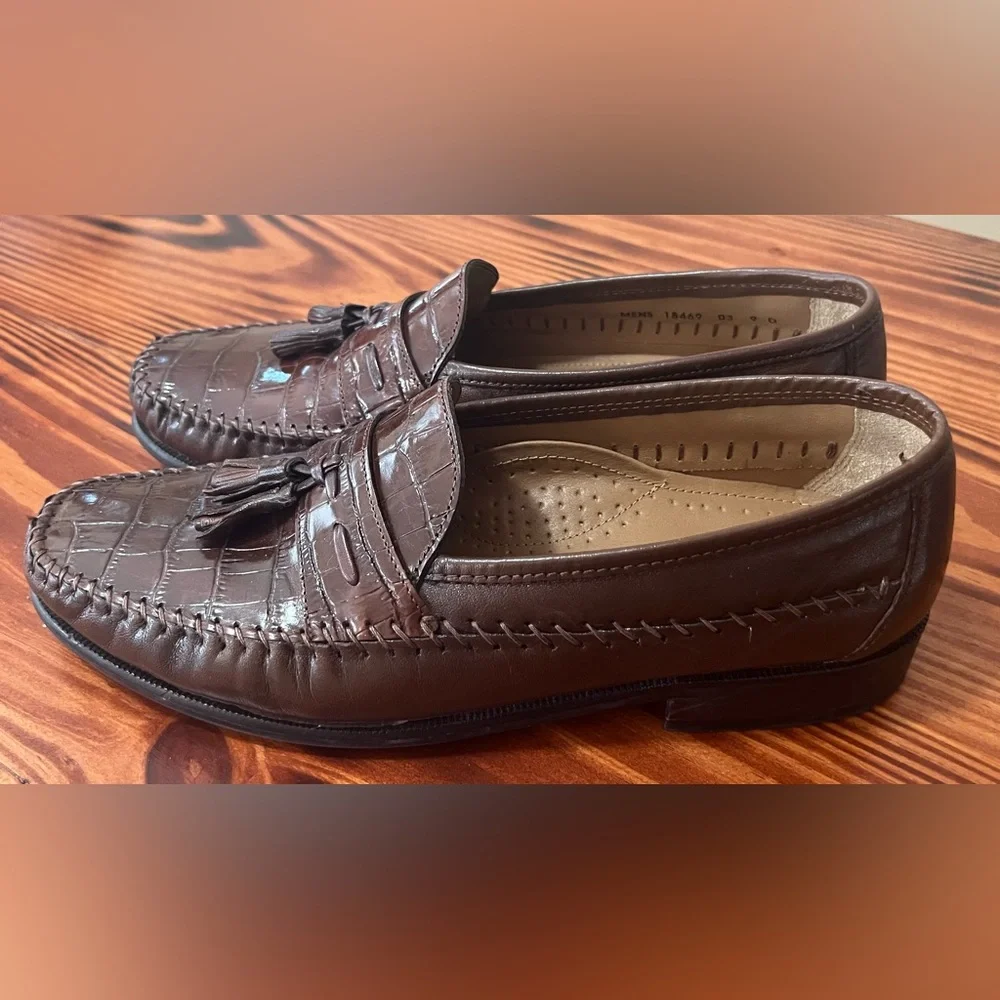 Florsheim Croc Embossed Tassel Loafers Mens 9D Brown Leather Dress Comfort Shoes